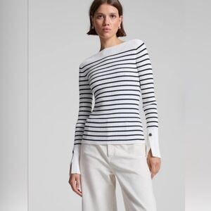 A.L.C. Anya Striped Knit Ribbed Boatneck Top Size Small